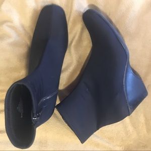Impo stretch black textile upper wedge booties